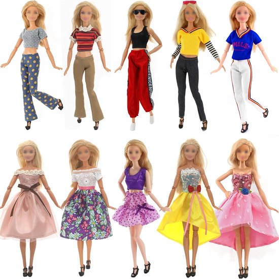 10 Stuks Kleding en Accessoires voor Barbie Poppen - Casual Tops, Broeken en Jurken voor Meisjes