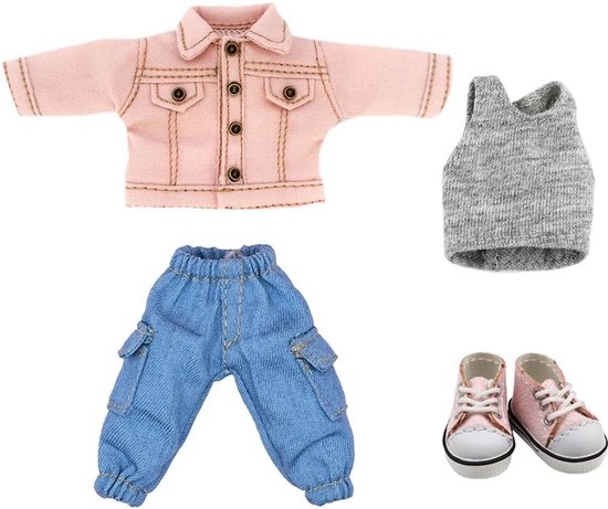 1/12 BJD Pop Kleding Set Denim Outfit met Jas, Vest, Zak en Schoenen van Merkloos