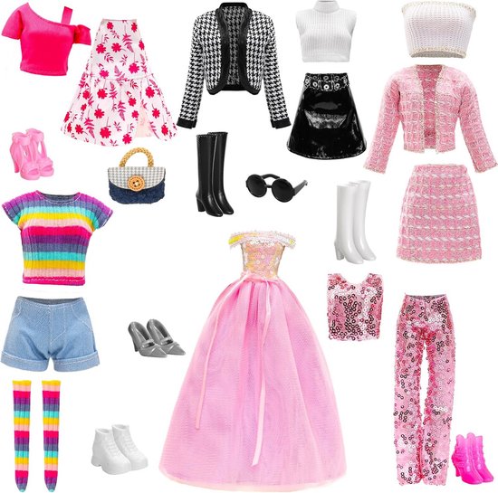 15 stuks modepoppen accessoires - 6 kleding sets met avondjurk, pailletten jurk, 6 paar schoenen en 3 accessoires voor 31,5 inch poppen van Merkloos