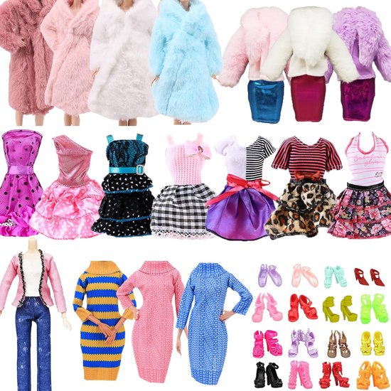 18 Delige Poppenkleding Set met 3 Rokken, Jas, Trui en 10 Paar Schoenen voor 11.5 Inch Pop van Merkloos