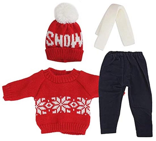 18 Inch Kerst Poppenkleertjes Set voor Meisjes - Trui, Broek, Sjaal en Hoed van Merkloos