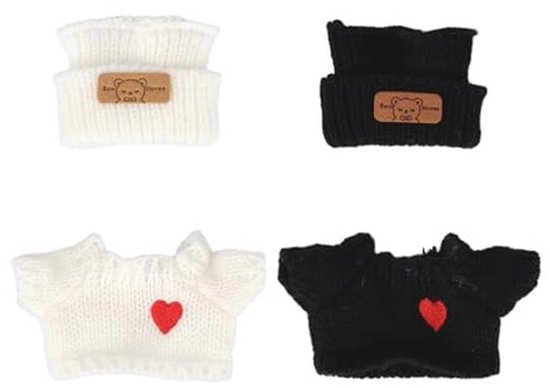 2 Sets Poppenkleding in Wit en Zwart met Hoeden voor 17cm Poppen