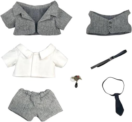 20 cm Pluche Poppenkleding Jas Shirt Broek Vest Riem Tie Accessoires Pak 8 inch Pop Dress Up (Grijs) van Merkloos