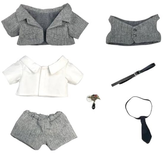 20 cm Pluche Poppenkleding Set met Jas, Shirt, Broek en Accessoires voor 8 inch Pop van Merkloos