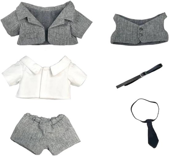 20 cm Pluche Poppenkleding Set met Jas, Shirt, Broek en Accessoires voor 8 inch Pop
