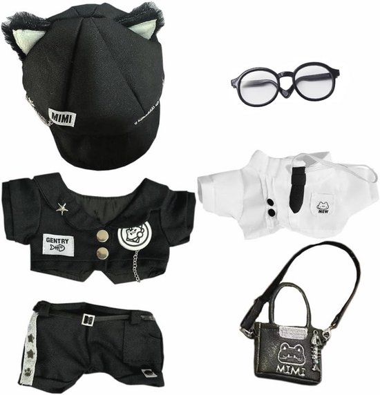 20Cm Pluche Pop Kledingset – Hoed, Jas, Shirt, Broek, Rugzak en Bril voor 8 Inch Pop van Merkloos