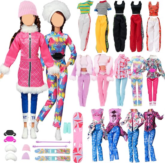 21-delige winterskiset poppenkleding en accessoires voor 30 cm poppen