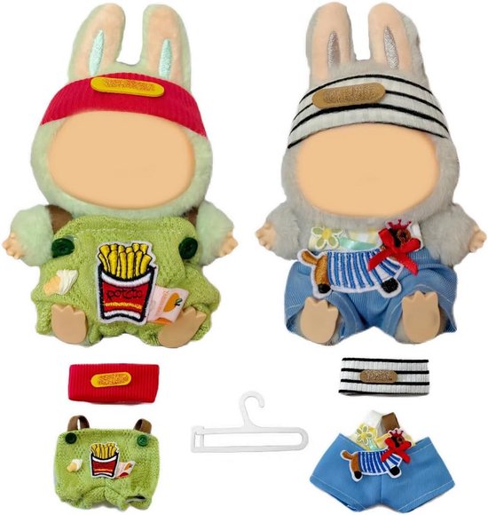 2x Complete Poppenkleding Set: Wit T-shirt, Groen Vest & Bruine Jeans - Geschikt voor 15 & 17 cm Poppen