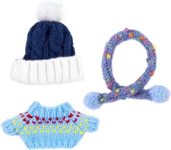 3 Delige Winterse Kledingset Accessoires voor 17cm Poppen Inclusief Hoed, Sjaal en Trui