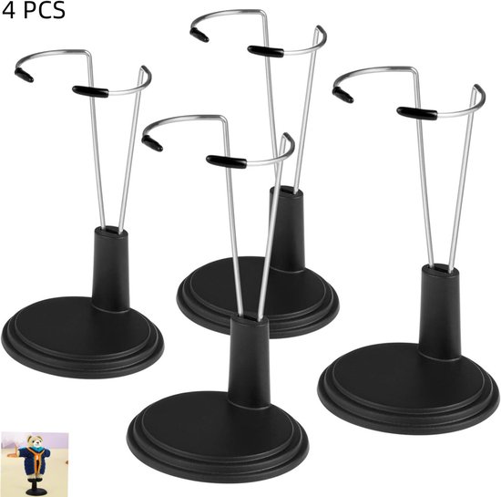 4 stuks - Poppenstandaard - Verstelbare poppenstandaard - Displayhouder - geschikt voor thuis, winkels, markten en poppenhuizen - zwart - geschikt voor poppen van 15 cm - 5.5×7-9cm - Pop niet inbegrepen van Merkloos