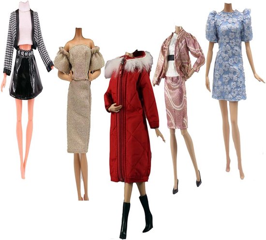 5 Sets Poppenkleding Herfst Outfits met Windjack, Broek, Schoenen, Tas en Hoed voor 29cm Poppen van Merkloos