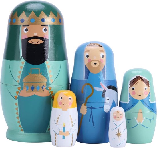5 stuks - Russische poppen - Handgemaakte houten kerststalpoppenset - Voor Kerstmis, Pasen, Verjaardagscadeaudecoratie van Merkloos