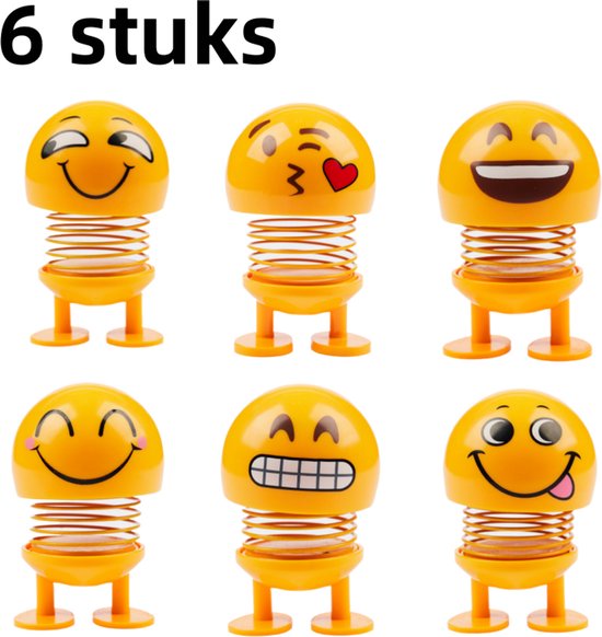 6-delige autodecoraties - Autodecoratie Grappige pop met schuddend hoofd - Geel van Merkloos