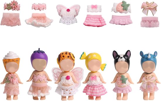 6 Sets Kleding voor 7.5 cm Poppen - Setjes met Tops en Rokken voor Verzamelfiguren van Merkloos