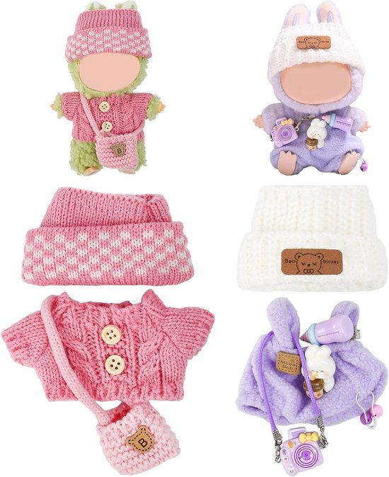 6 Stuks Poppenkleding voor 17 cm Pluche Poppen - Outfit Accessoires Set van Merkloos