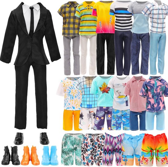 8-Delige Kleding Set voor 30 cm Man Pop: Kostuum, Tops, Shorts en Schoenen van Merkloos
