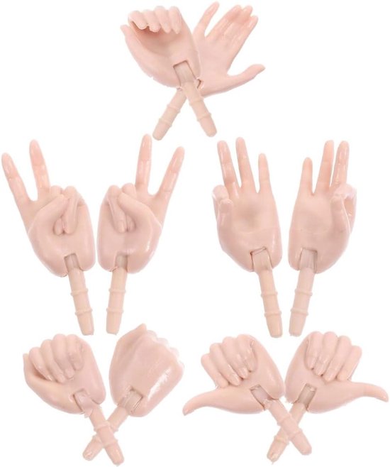 Allecto- Beweegbare Handen Doll Accessoire - Custom - Plastic - Beige - Set van 10 - Geschikt voor Poppen - Verschillende Modellen. van Merkloos