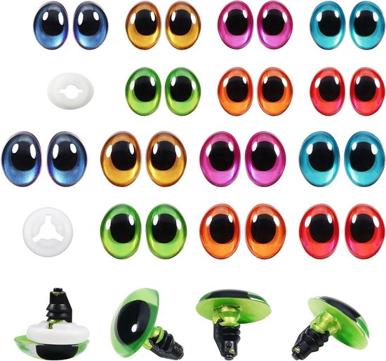 Allecto- Gekleurde veiligheidsogen - Amigurumi - Set van 28 - Ovaal - Gehaakte ogen - Ambachtelijke accessoires - Geschikt voor haken - Dieren en poppen - 12mm 18mm - Marionet oog. van Merkloos