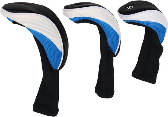 Allecto Plus - Golf Driver Hout Head Club Covers Set van 3 - Blauw en Wit - Golf Apparatuur met Beschermhoes voor Putter - Professinal Head Protectors van Allecto Plus