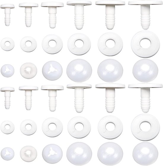 Allecto- Poppengewrichten - Wit Dierengewrichten - Kunststof - Accessoires voor Marionet - Haakdieren - Poppenproductie - Geschikt voor - Doe-Het-Zelf - Knutselbenodigdheden - 60 sets poppengewrichten met sluitringen 15 tot 40 mm van Merkloos