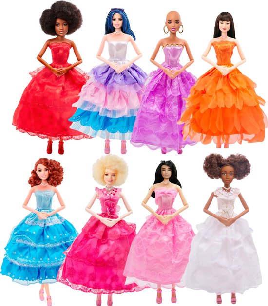 Allerion Jurkjes Set - Geschikt voor Poppen - 8 stuks - Poppenkleding - Verschillende kleuren; Roze, Rood, Paars, Blauw - In Opbergzakje - Past door Brievenbus van Allerion