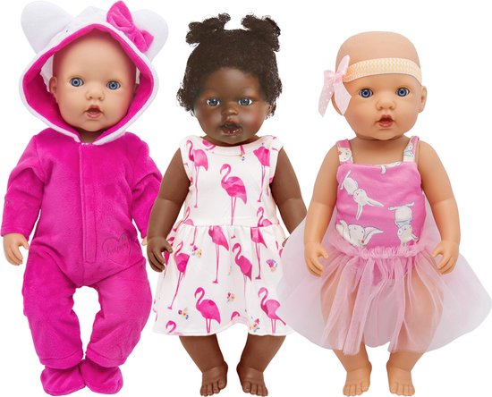 Allerion Kleertjes Set - Geschikt voor Poppen - 3 stuks - Poppenkleding - Poppen kleertjes - Verschillende Kleuren en Motieven– In Opbergzakje - Past door Brievenbus van Allerion