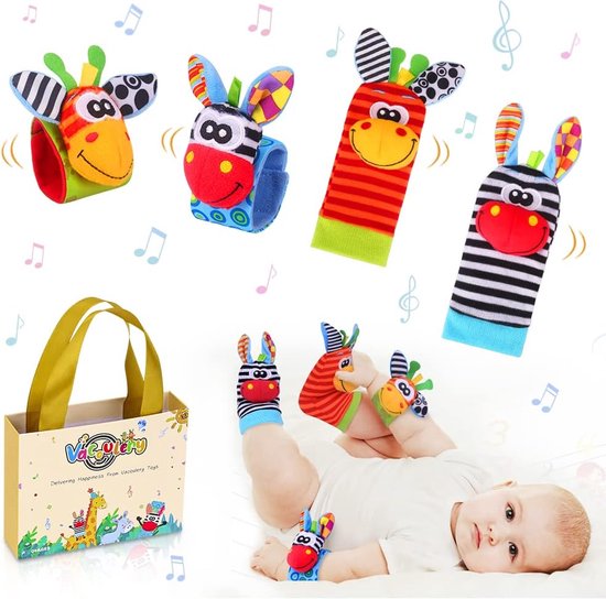 babies toys Baby Pols Rammelaars & Voetzoeker Set Zacht Dier Baby Rammelaars Speelgoed voor Meer dan 0 maanden Babyontwikkeling 4 stuks van TUMAMA