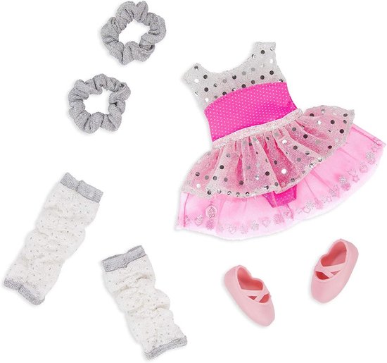 Ballerina Dansoutfit voor 36 cm Pop - Roze Balletjurk met Hartjes en Sterren - Inclusief Accessoires van Merkloos