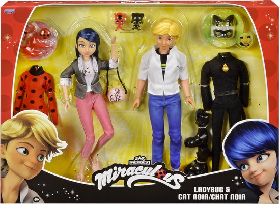 Bandai - Miraculous - Pack 2 Marinette en Adrien poppen met 2 Lieveheersbeestje Black Cat outfits, accessoires - Miraculous 2 beeldjes 26cm Cadeau-idee voor kinderen - Speelgoed voor kinderen van 4 jaar en + - P50359 van Merkloos