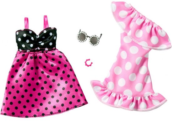 Barbie 2-Pack Kleding Outfit en Accessoires - 2 Zomerse stippeljurken, Zonnebril en Armband van Barbie