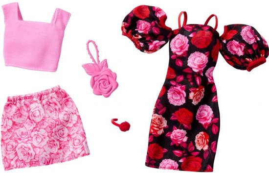 Barbie 2-Pack Kleding Outfit en Accessoires - Bloemenjurk met Roze top en rok van Barbie