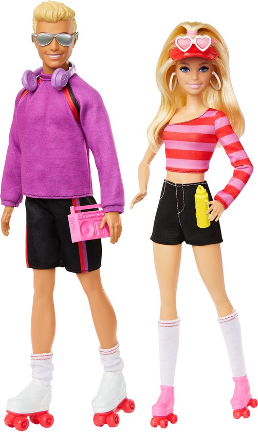Barbie 65 jaar Fashionistas - Barbie en Ken pop - Geïnspireerd klassieke rolschaatserslook 1980 van Barbie