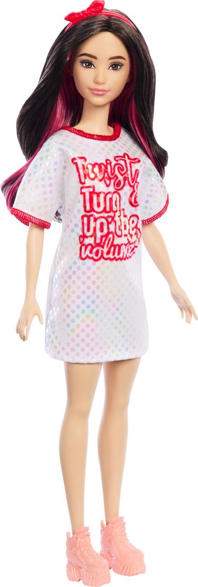 Barbie 65 jaar Fashionistas - Wit t-shirtjurkje met glanzende stippen - Modepop van Barbie