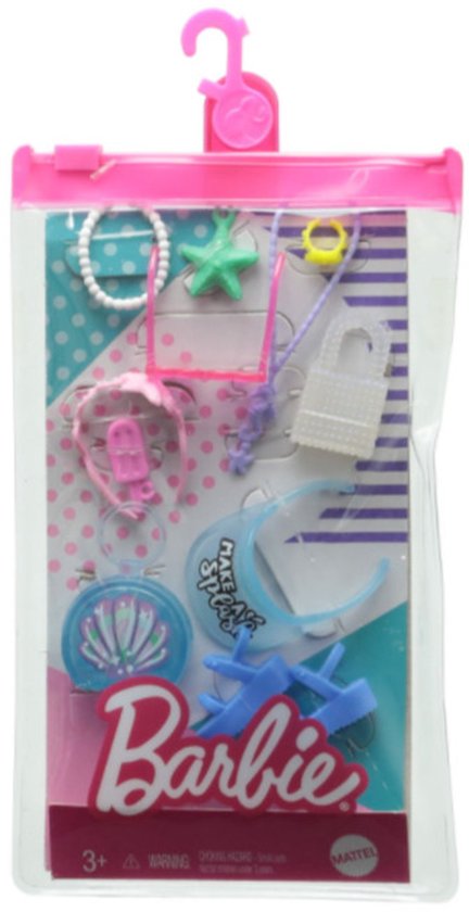Barbie Accessoires Set met o.a. blauwe Slippers, Pet, Handtas en Zonnebril van Barbie
