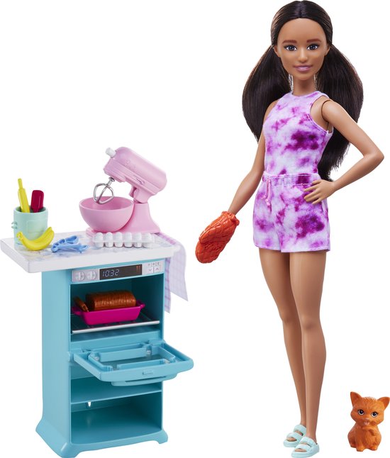 Barbie - Barbiepop Bakken met Accessoires - Met Kat - Keukenspeelset van Barbie