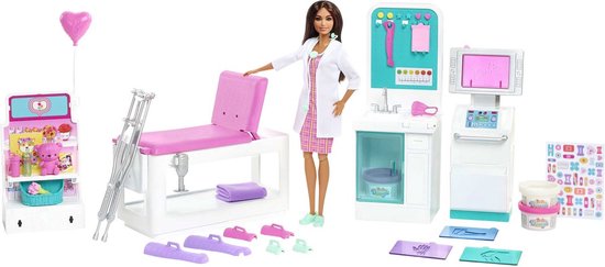 Barbie Careers Medical You Can Be Anything-pop, Fast Cast Clinic-speelset met brunette Barbie-pop, persdeeg voor gips en verbandwikkel, 30 poppenaccessoires, speelgoed voor kinderen vanaf 3 jaar, één pop, HFT68 Categorie: van Barbie