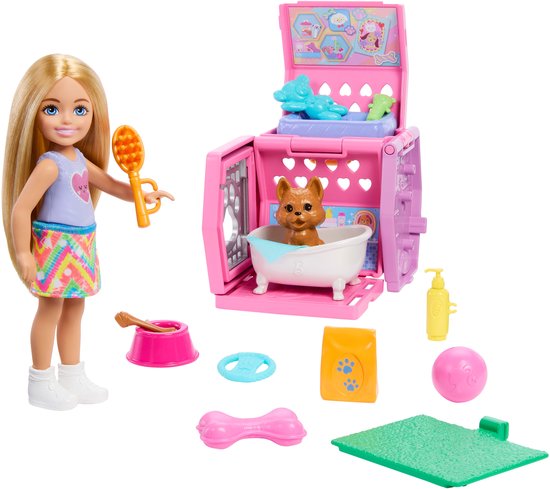 Barbie Chelsea-pop Met Hondje En Draagtas Roze