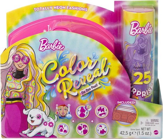 Barbie Color Reveal Barbie HCD26 - Color Reveal Totally Neon Fashions Doll with Yellow Highlighted Brunette Hair and 25 Surprises, Includes Colour Changing, van Barbie