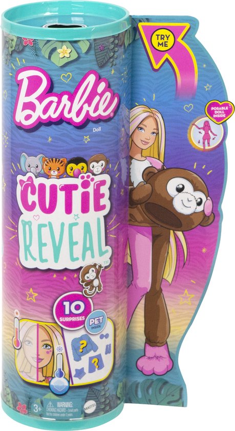 Barbie Cutie Reveal Jungle - Barbiepop - Aap met verrassingsaccessoires van Merkloos