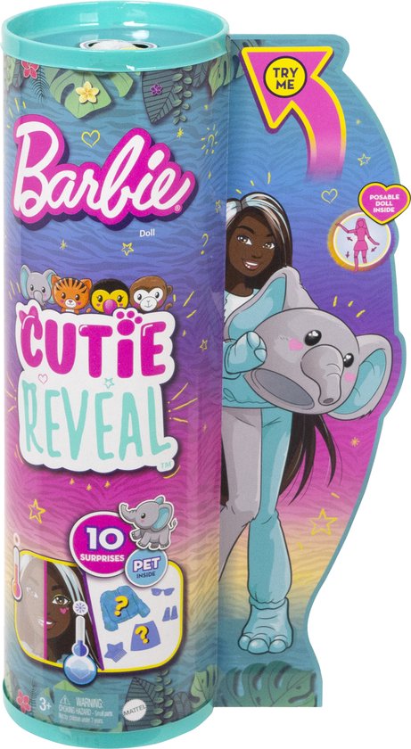 Barbie Cutie Reveal Jungle - Barbiepop - Olifant met verrassingsaccessoires van Merkloos