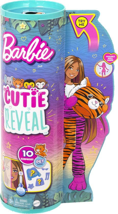 Barbie Cutie Reveal Jungle - Barbiepop - Tijger met verrassingsaccessoires van Barbie