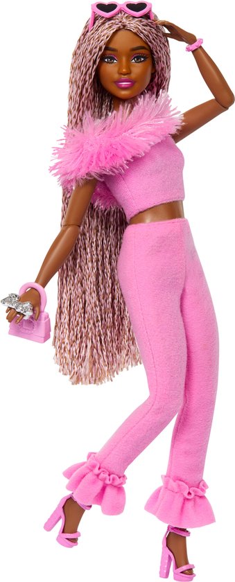 Barbie Deluxe Stijl - Zachtroze set met namaakbont - Barbiepop van Barbie