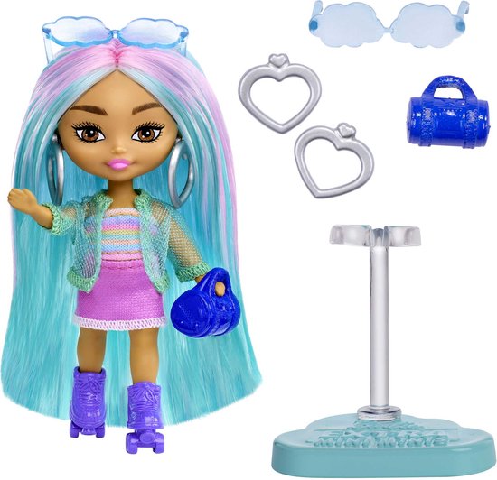 Barbie Extra Mini Mini's Pop - 8.3 cm groot - Super Cute - Inclusief Standaard van Barbie