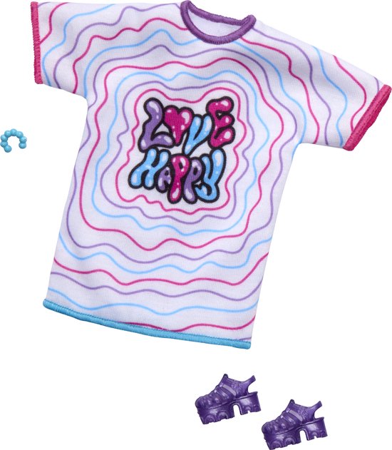 Barbie Kleding Outfit en Accessoires - Oversized Wit Shirt met Paarse Schoenen en armband van Barbie