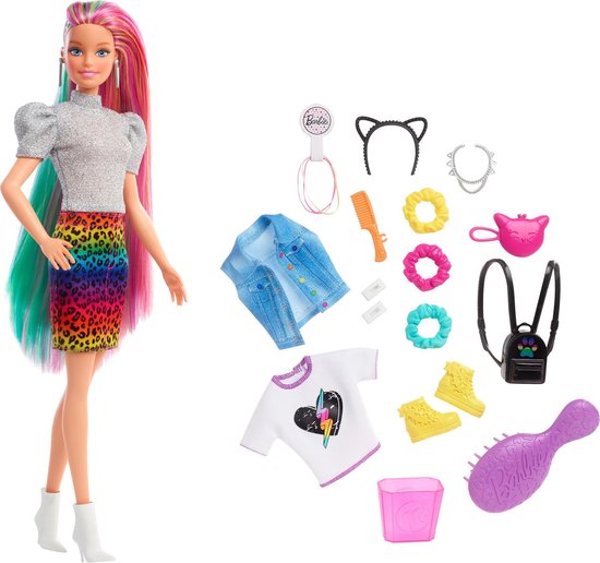 Barbie Leopard Regenbooghaar pop (blond) van Barbie