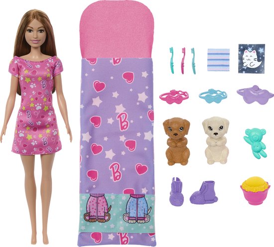 Barbie Slaapfeestje - Met puppys - Barbiepop van Barbie