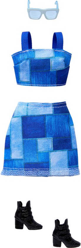 Barbie Style Fashions Outfit en Accessoires - Blauwe Jurk met Zwarte Hakken en Zonnebril