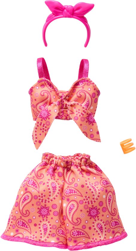 Barbie Style Fashions Outfit en Accessoires - Fleurige Oranje Jurk met Haarband