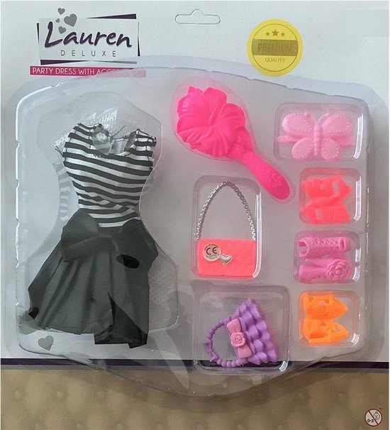 Barbie - Tienerpop Kleding Outfit Jurk + Accessoires Zwart - Handtas - Schoenen - Hakken van Barbie