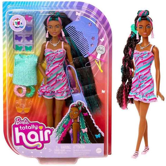 Barbie Totally Hair Doll - Bruin, roze, blauw - Barbiepop van Barbie